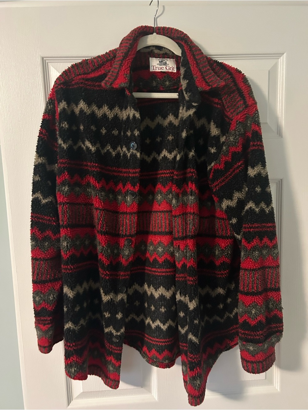 True Grit Red, Black & Cream Patterned Knit Cardigan